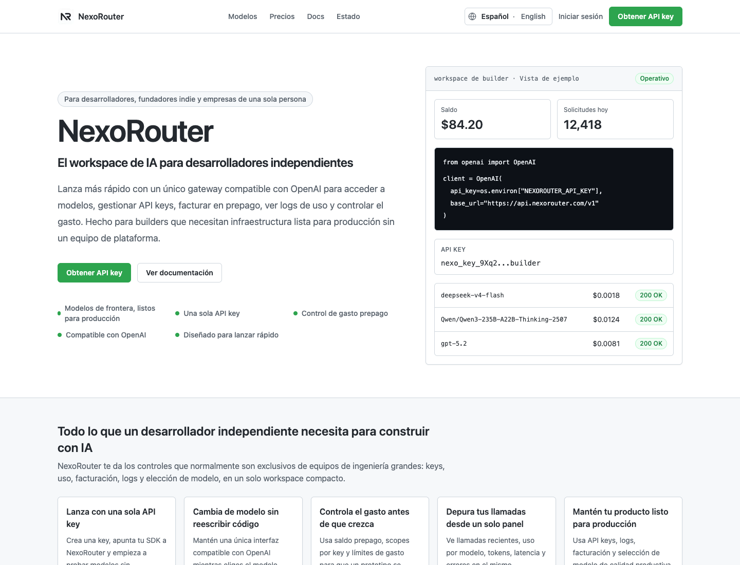 Página principal de NexoRouter