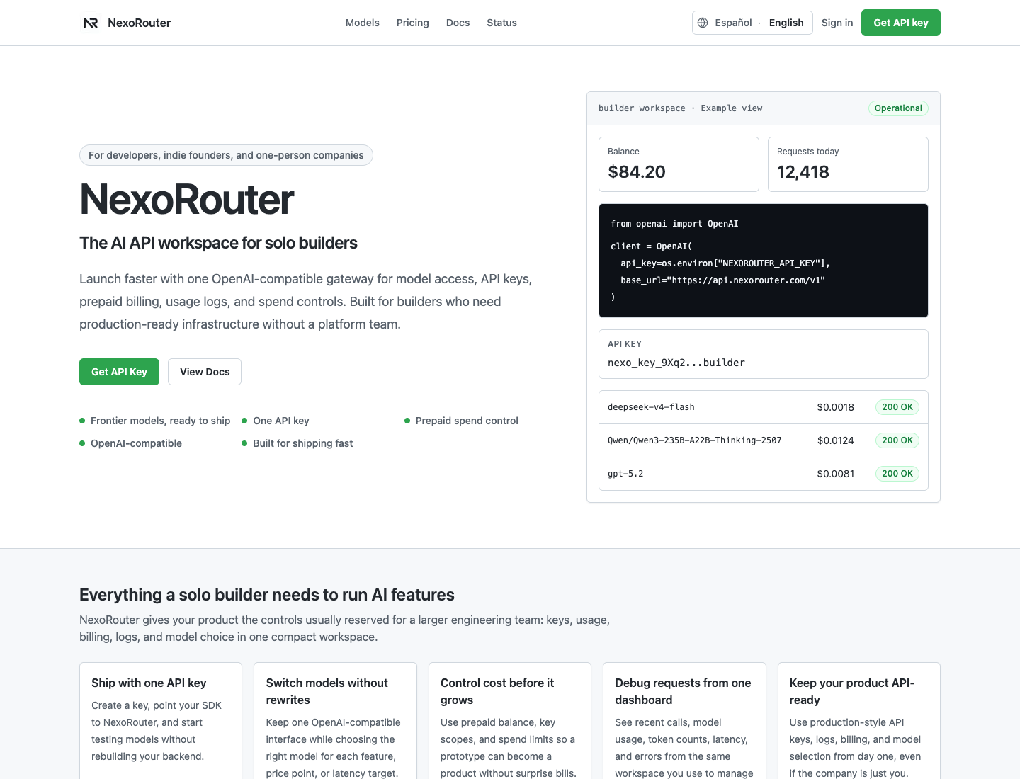 NexoRouter home page