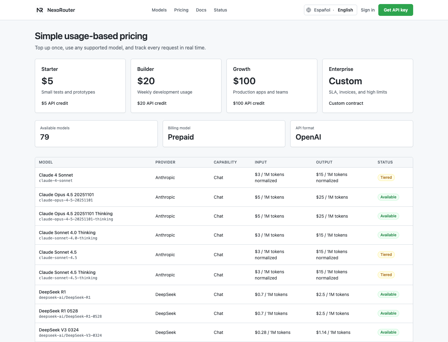 NexoRouter pricing page